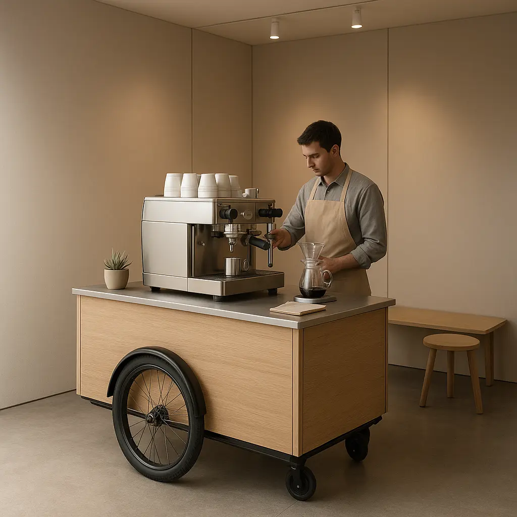 Coffee Cart in einem modernen Messe-Umfeld